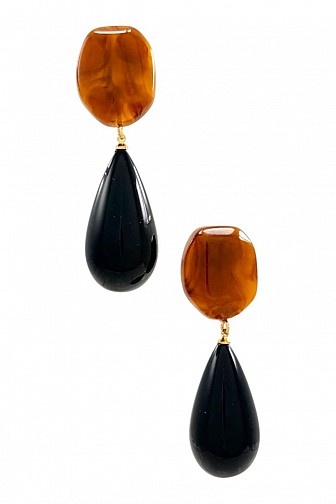 TEARDROP TWO-TONE STATEMENT DANGLE EARRINGS