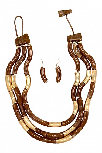 RESIN CURVED TUBE MULTI-STRAND STATEMENT NECKLACE SET