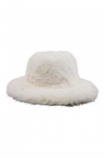 PLUSH FUR WIDE BRIM BUCKET HAT