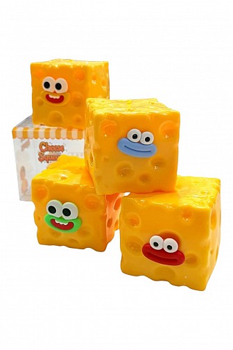 CHEESE BLOCK FUNNY FACE SQUEEZE SQUISHY FIDGET TOY - 12PCS