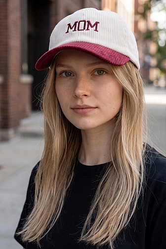 TWO-TONE CORDUROY EMBROIDERED MOM BASEBALL CAP