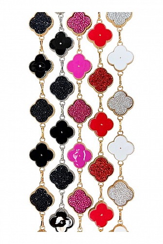 CLOVER MOTIF RHINESTONE & ENAMEL WAIST CHAIN BELT