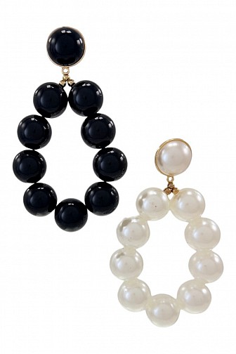BEADED OPEN OVAL STATEMENT DROP EARRINGS