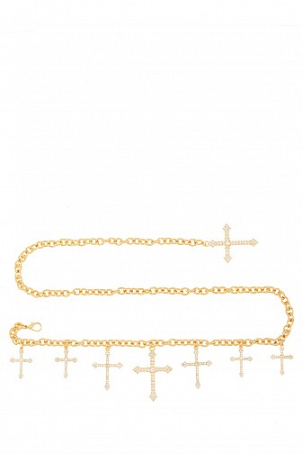RHINESTONE CROSS DESIGN LINKED CHAIN BELT