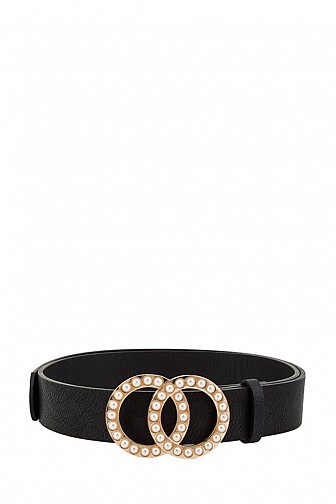 INTERLOCKING CIRCLES BUCKLE WITH PEARLS PU BELT