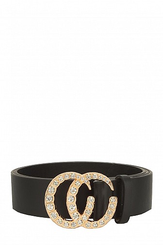 Rhinestone Double Circle Buckle Faux Leather Belt