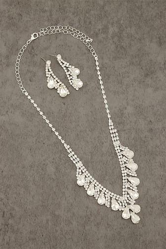 2 PCS RHINESTONE AND CRYSTAL TEARDROP SHAPE NECKLACE SET
