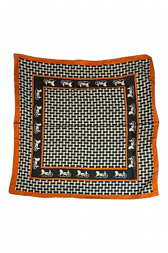 EQUESTRIAN CARRIAGE PRINT SILKY SQUARE NECKERCHIEF SCARF