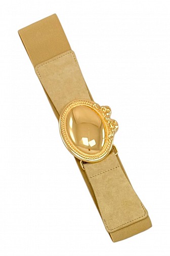WIDE STRETCH SUEDE BELT WITH GOLD OVAL BUCKLE