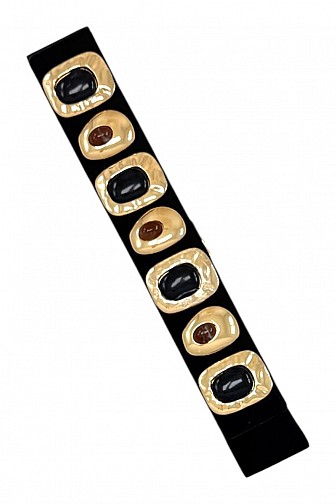 WIDE STRETCH SUEDE BELT WITH HAMMERED RESIN PLATES