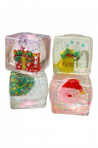 CHRISTMAS ICE CUBE GLITTER SQUISHY FIDGET TOY 4-PACK - 12PCS