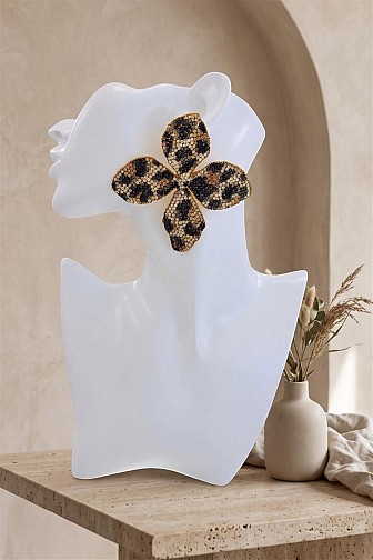 PAVE CRYSTAL LEOPARD FOUR PETAL FLOWER POST EARRINGS