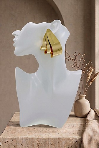 SCULPTURAL CURVED RIBBON METAL STUD STATEMENT EARRINGS