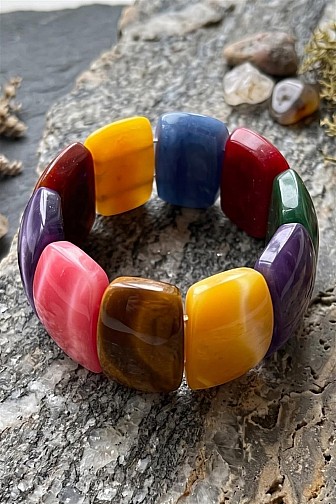 CHUNKY CURVED RESIN TILE STRETCH STATEMENT BRACELET