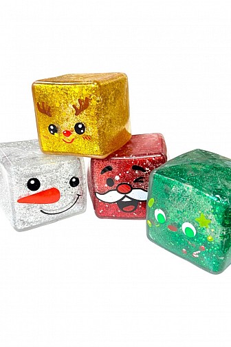 CHRISTMAS CHARACTER GLITTER CUBE SQUISHY FIDGET TOY - 12PCS