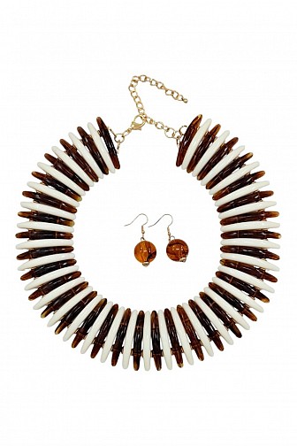CHUNKY RESIN SPIKELESS HORN COLLAR NECKLACE SET