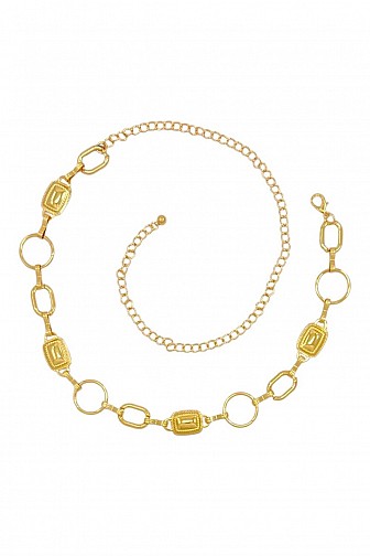 GEOMETRIC LINK FRAMED PLAQUE CHAIN WAIST BELT