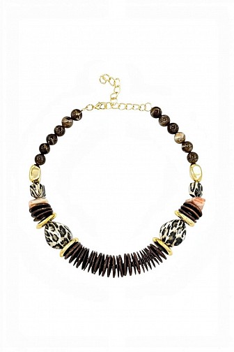 CHUNKY LEOPARD PRINT BEADED DISC COLLAR NECKLACE