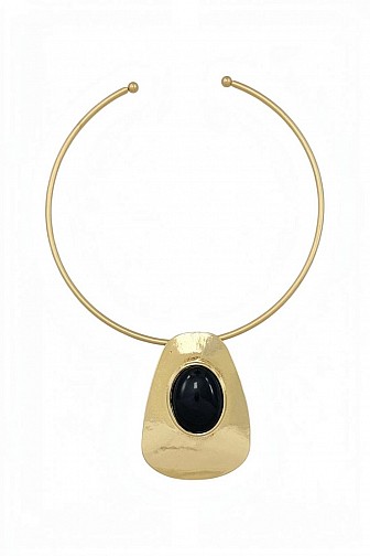 MODERNIST RESIN CABOCHON GOLD TORQUE CHOKER NECKLACE