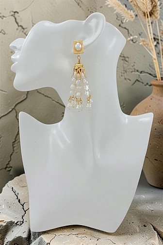 BAROQUE PEARL TASSEL FILIGREE CAP DANGLE EARRINGS