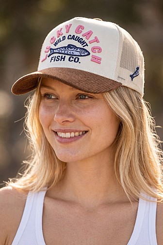 LUCKY CATCH CORDUROY BRIM EMBROIDERED MESH TRUCKER HAT