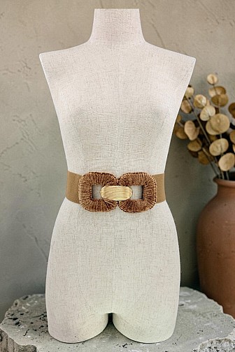 CHENILLE COVERED BUCKLE ELASTIC STRETCHY WAIST BELT