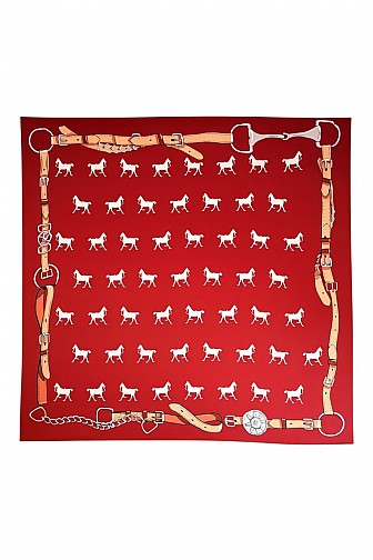 QUESTRIAN BIT & BRIDLE PRINT LARGE SQUARE SILK SCARF 35 inch