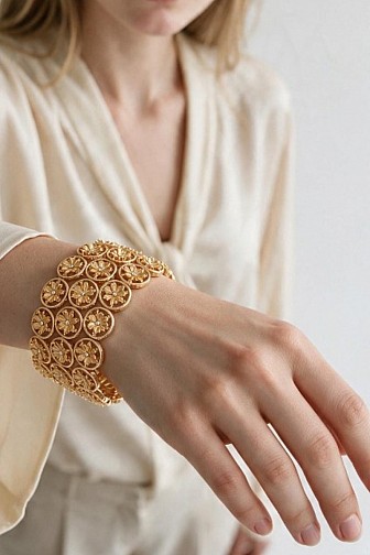 Layered Petal Link Metal Stretch Cuff Bracelet
