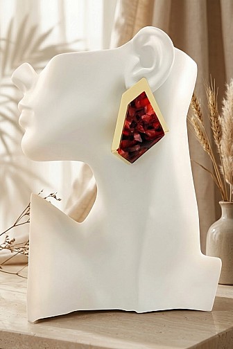 GEOMETRIC GOLD RESIN STONE STATEMENT POST EARRINGS