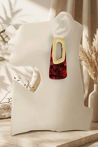 GEOMETRIC GOLD CUTOUT RESIN DROP STATEMENT EARRINGS