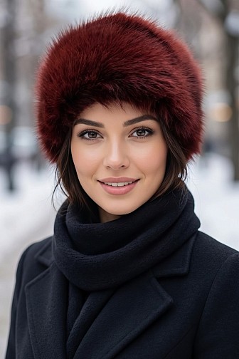 PLUSH FAUX FUR COSSACK PILLBOX WINTER HAT