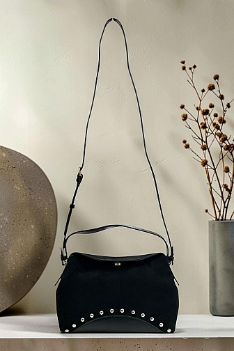 STUDDED FAUX SUEDE SLOUCHY SHOULDER BAG CROSSBODY