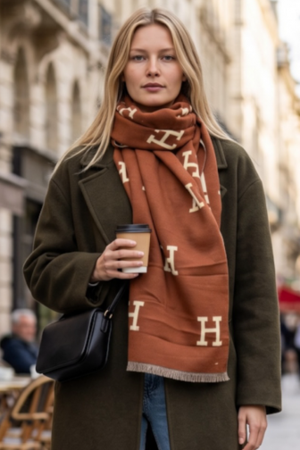 CLASSIC REVERSIBLE LETTER H MONOGRAM WOOL BLEND SCARF