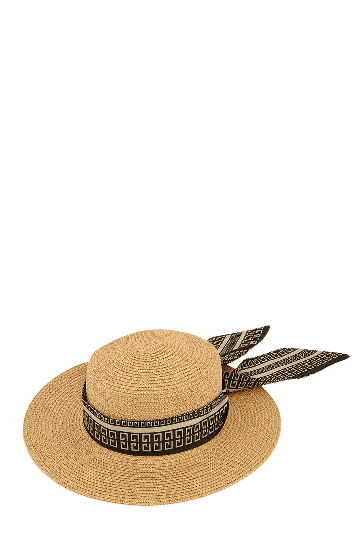 Square Double G Print Wrap Flat Top Straw Hat