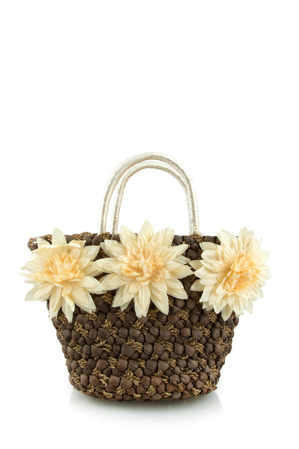Flower Accent Cornhusk and Seagrass Handbag