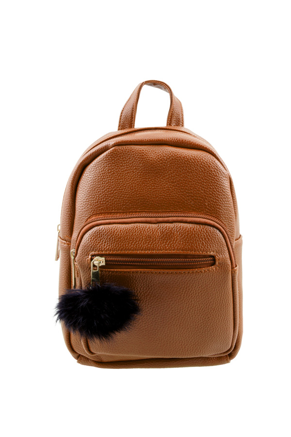 Mini PU Backpack with Pom Pom