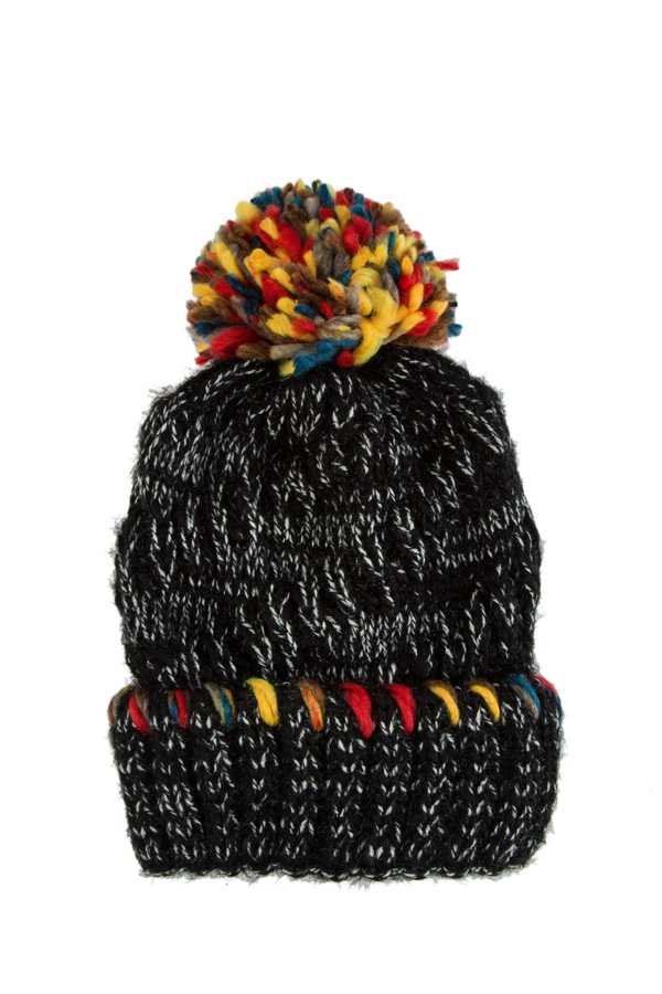 Multi Color Knit Beanie with Pop Color Pom