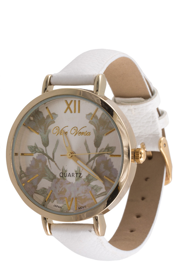 Floral design metal dial disk quartz watch
