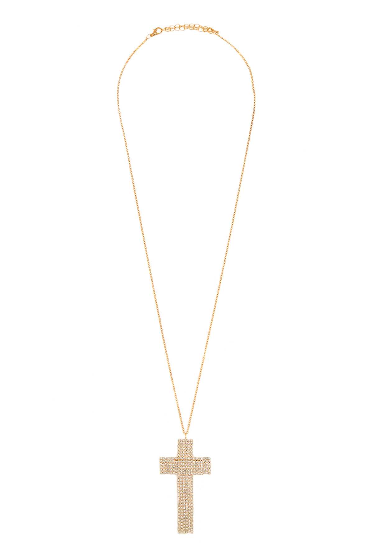 Rhinestone Cross Fringe Pendant Necklace