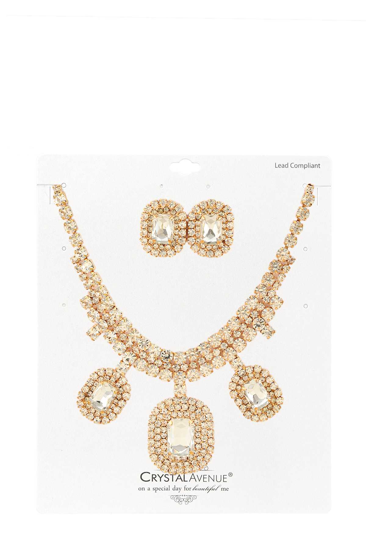 Rhinestone Square Diamond Charm Necklace Set