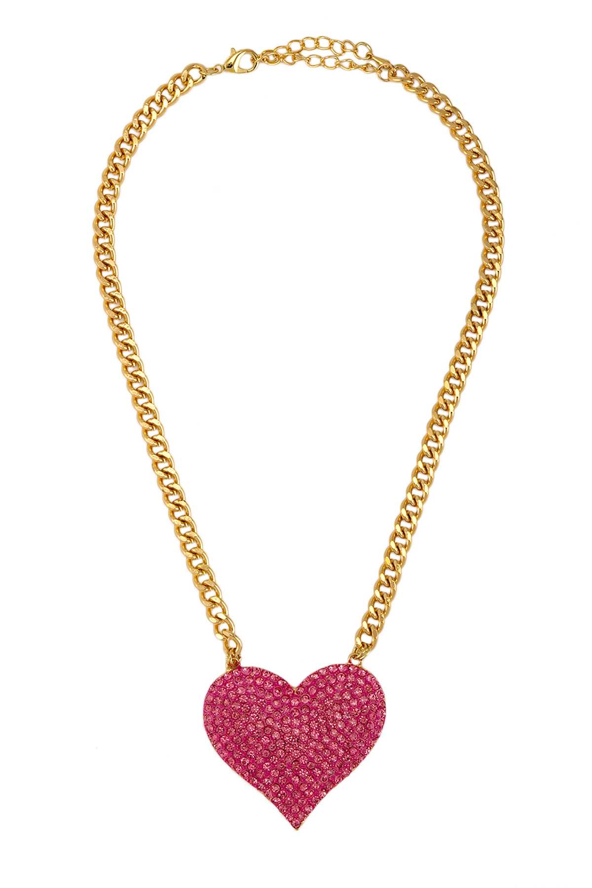 Rhinestone Heart Charm Metal Chain Necklace