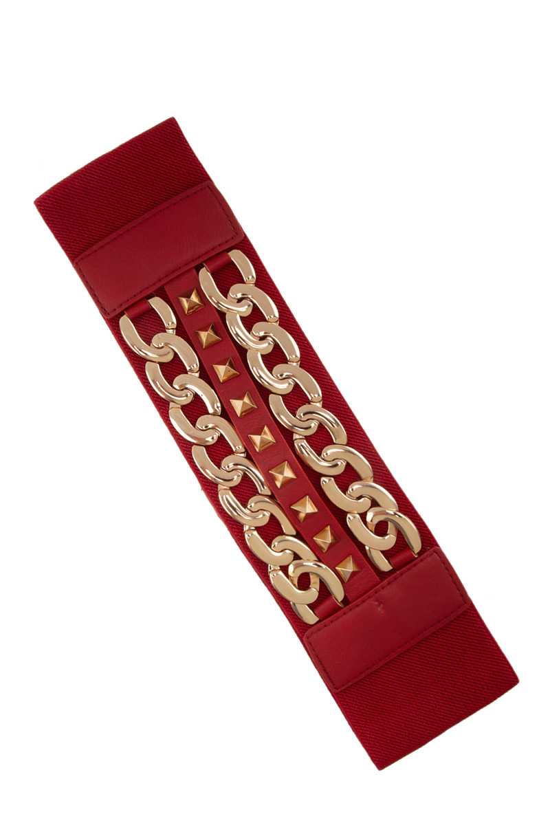 DOUBLE CHAIN AND STUD DECORATED ELASTIC BELT