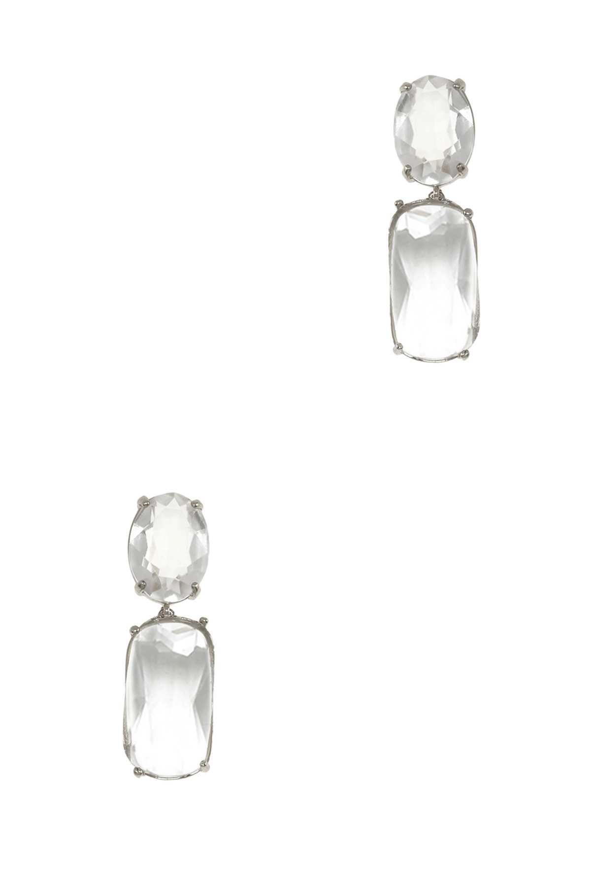 Oval and Rectangle Clear Gem Dangle Stud Earrings