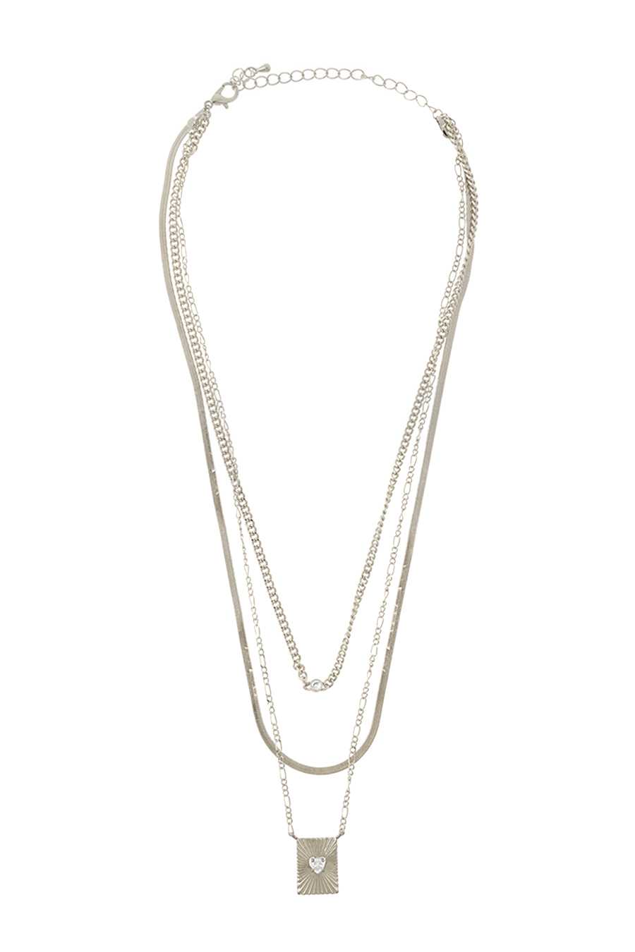 Layered Necklace with Rectangular Heart Cut Out Pendant Necklace