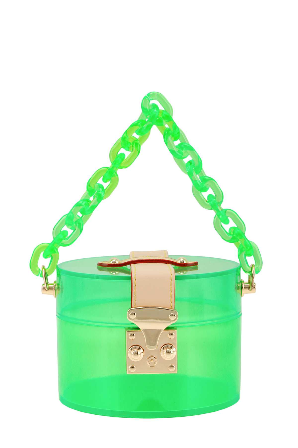 Clear Cylinder Top Handle Bag with Leather Attach