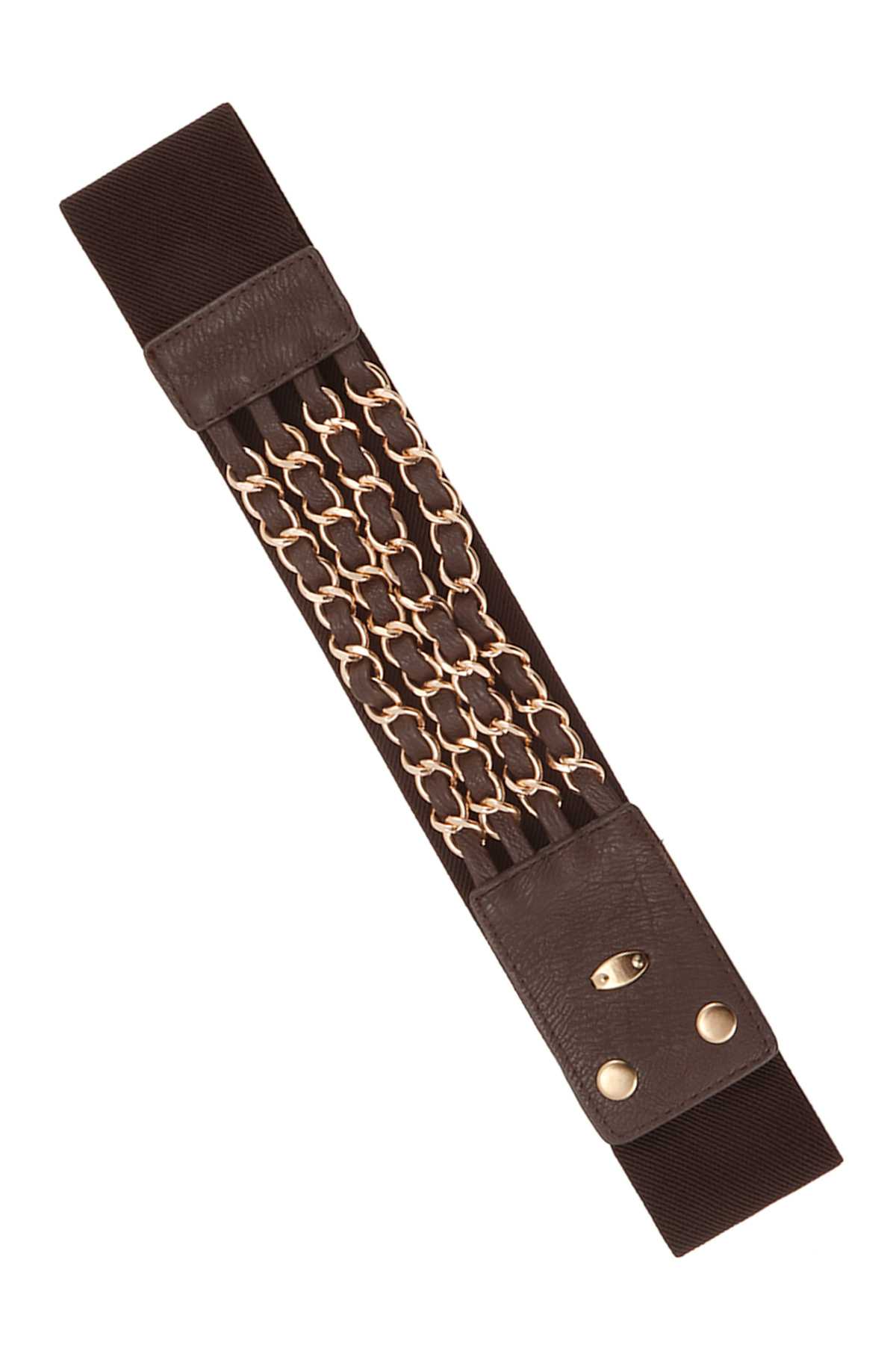 Leather with Chain Layered Elastic Belt