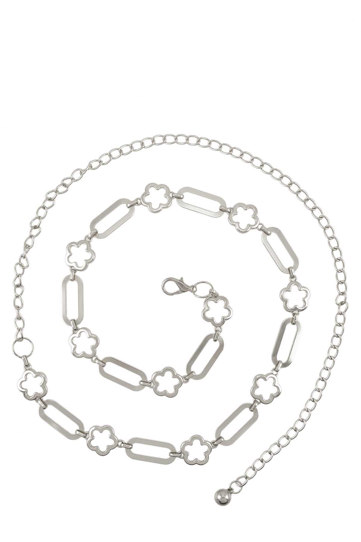 Oval and Flower Metal Linked Chain Belt