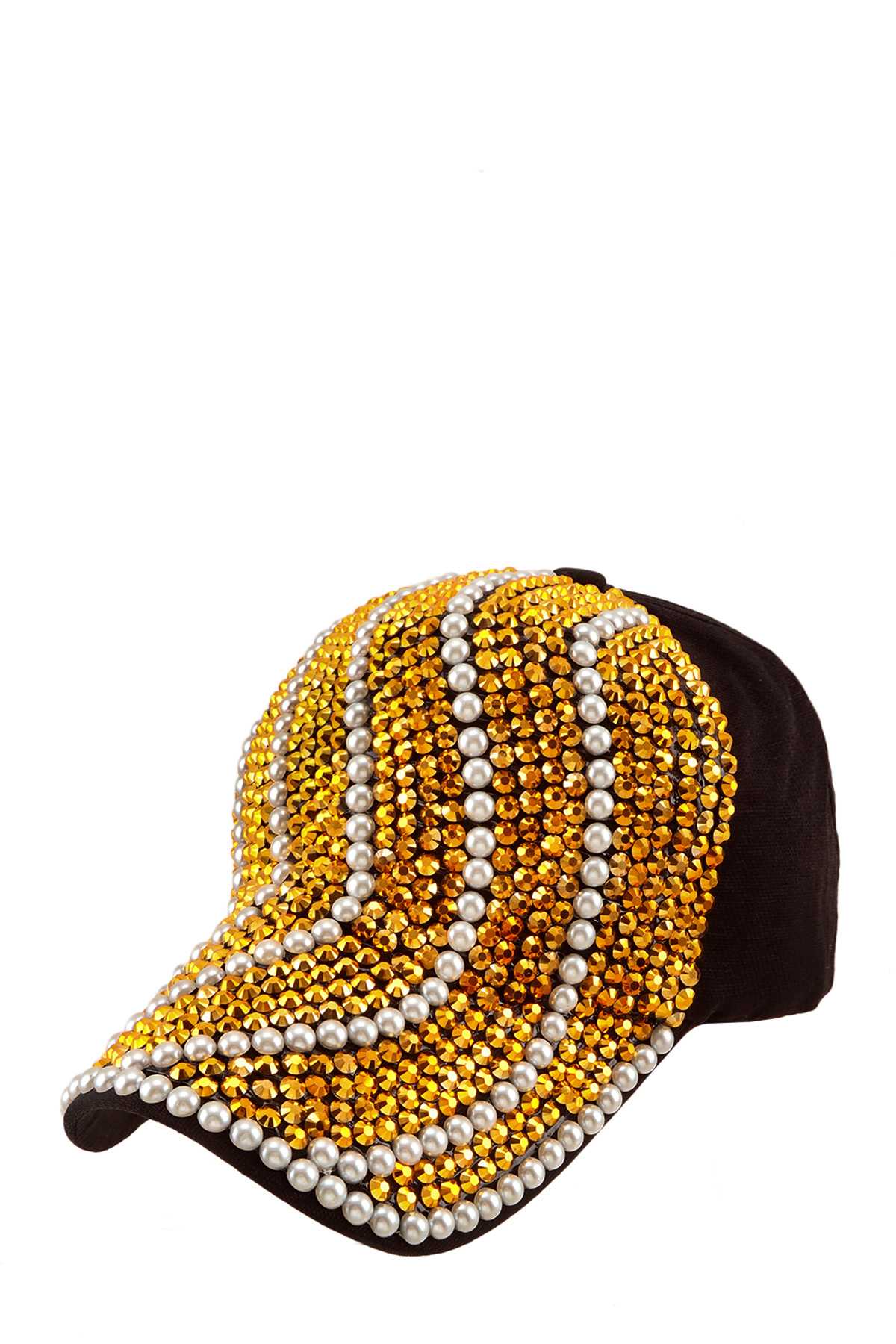 Baseball Cap with Stones and Pearl Accent