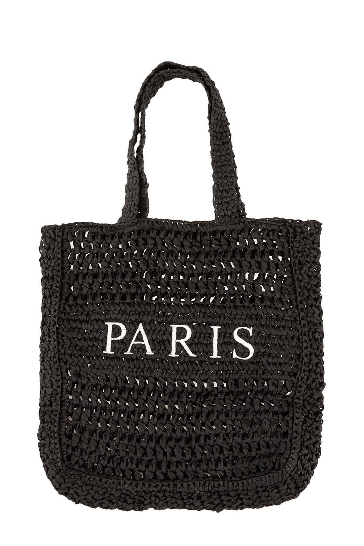 PARIS Embroidery Straw Tote Bag