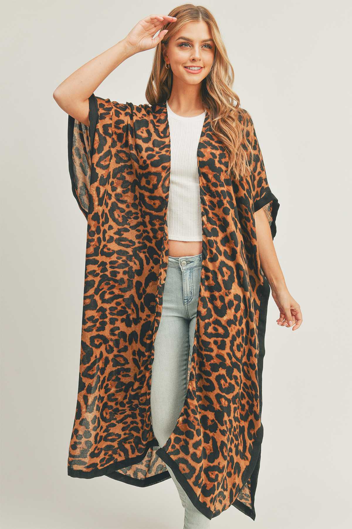 Leopard Print Front Open Long Kimono